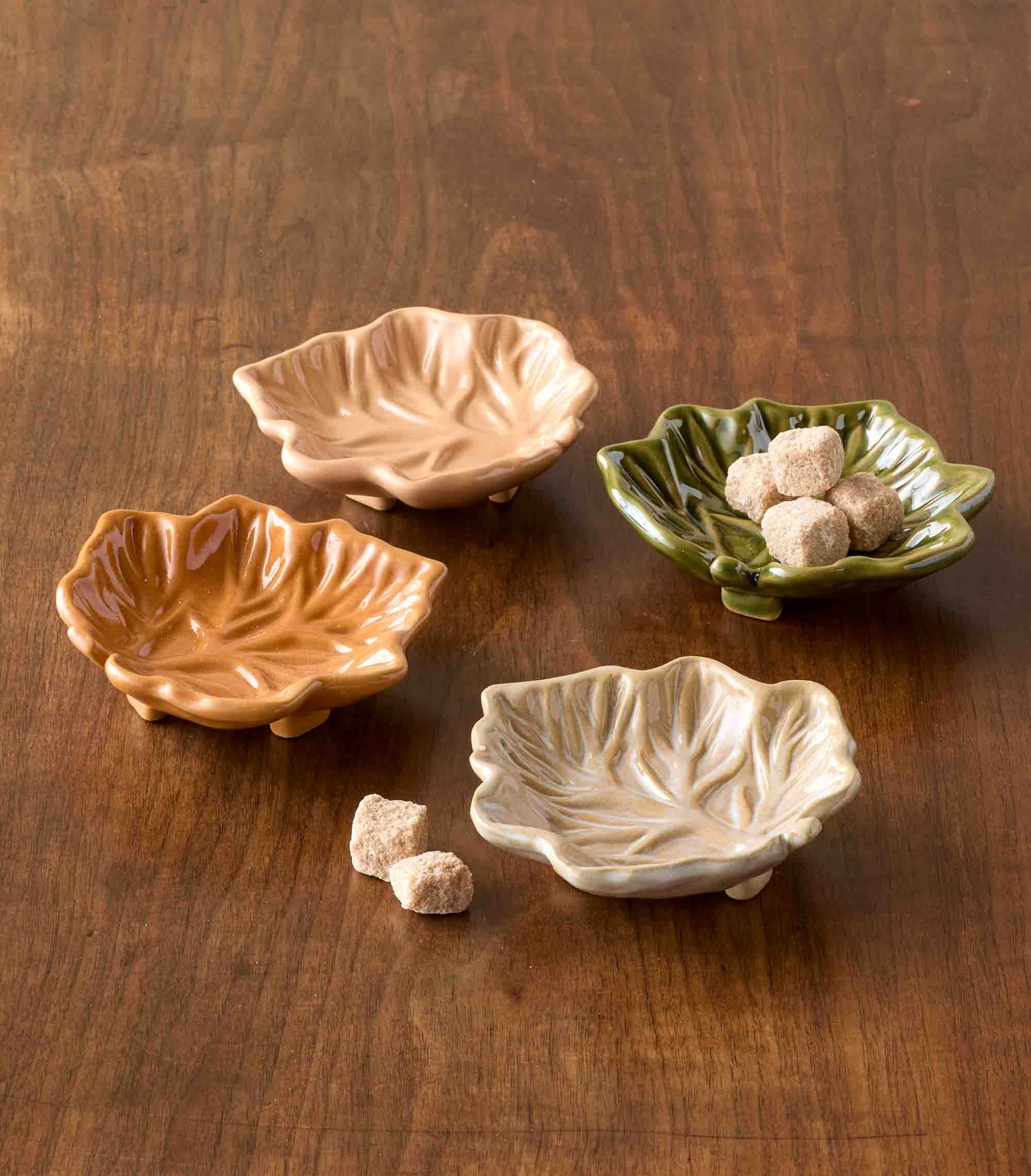 Ceramic maple leaf dipping bowls