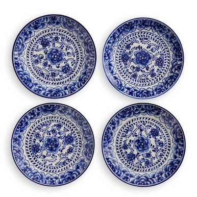 Indigo Bloom Appetizer Plates - Set of 4