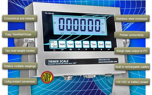 Triner TS-700SSB Stainless-steel LCD Indicator with Internal Rech Battery