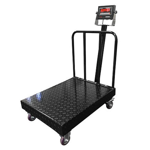 Optima Bench Scales with Backrail, Wheels, Diamond Plate 18"x24"x8.5"(H) 500lbs