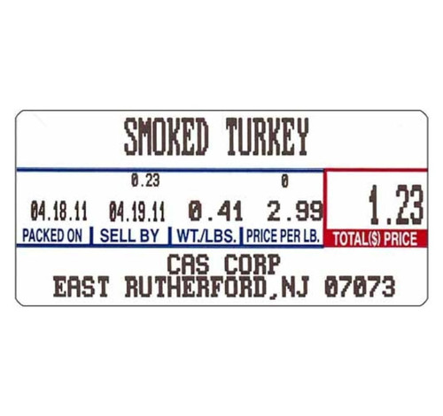 Compatible with CAS Label Printing Scales. Sold as a case of rolls.  Labels Per Roll: 1,000 Rolls Per Case: 12