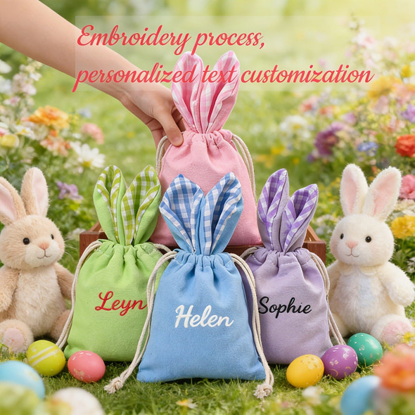 Personalized Plaid Drawstring Bag for - Custom Name, Easter Bag