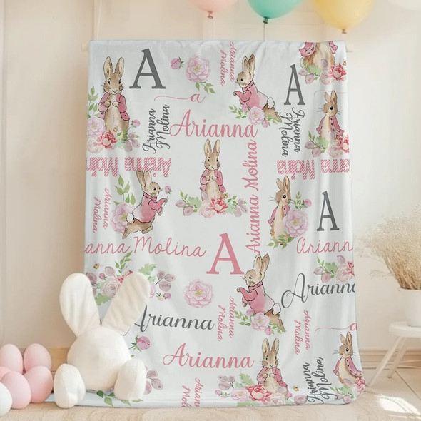 Personalized Peter Rabbit Bunny Floral Easter Blanket