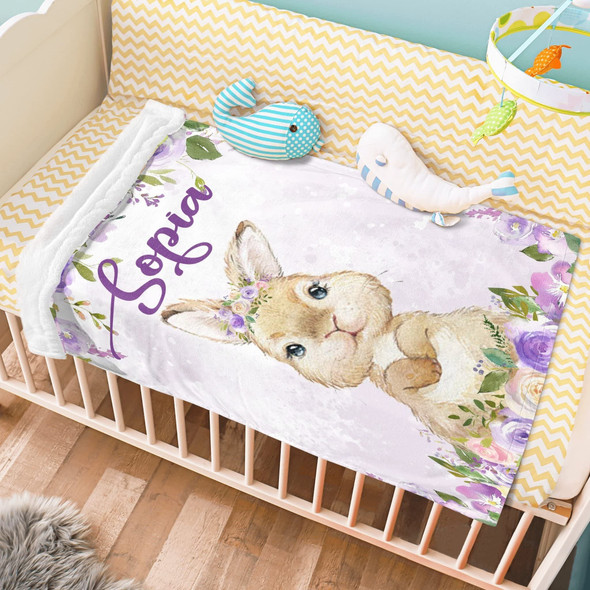 Personalized Rabbit Print Easter Blanket with Name
