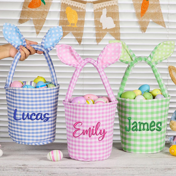 Embroidered Easter Basket Custom Kids Bunny Basket with Name
