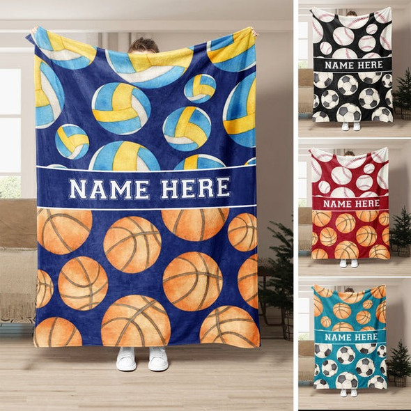 Personalized Sport Blanket, Sports Blanket Custom Name Soft Cozy Sherpa Fleece Throw Blankets