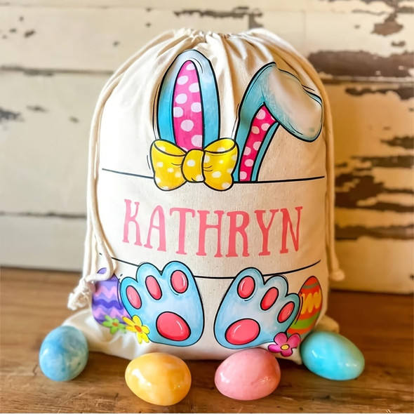 Personalized Name/Text Bunny Rabbit Easter Egg Hunt Treat Bag
