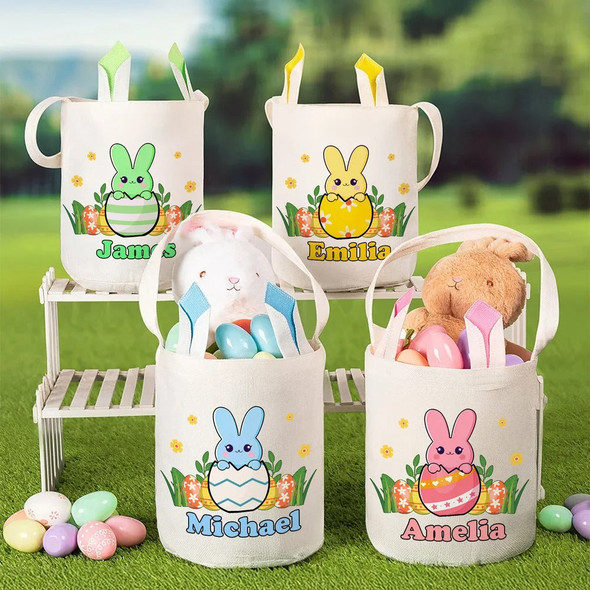 Personalized Cute Easter Bunny-In-Egg Bunny Ears Basket