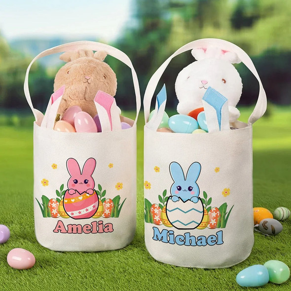 Personalized Cute Easter Bunny-In-Egg Bunny Ears Basket