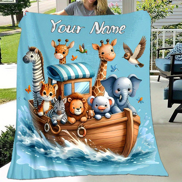 Custom Name Animal Family Flannel Blanket - Soft & Warm