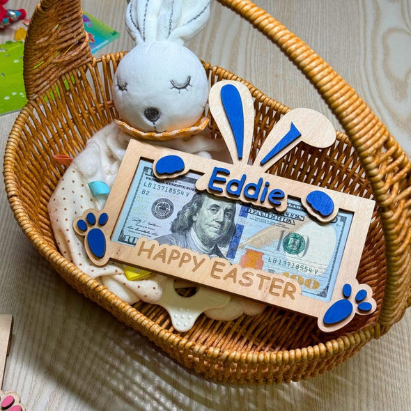 Personalized Easter Bunny Money Holder: Engraved Wooden Gift Tag