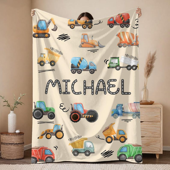 Personalized Construction Blanket for Kids a?? Custom Name Blanket
