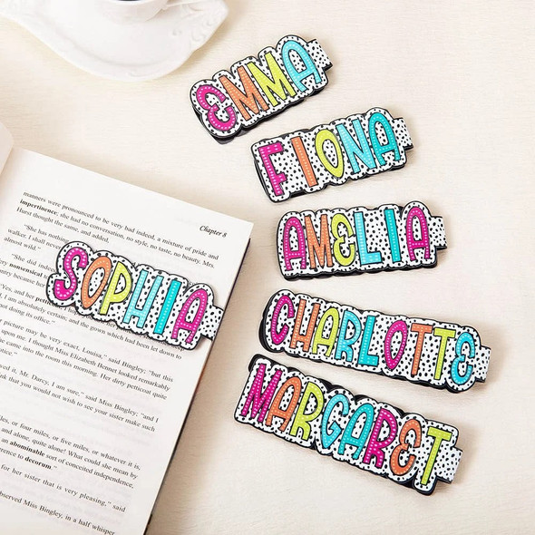 Personalized Colorful Dalmatian Dot Name Magnetic Bookmark