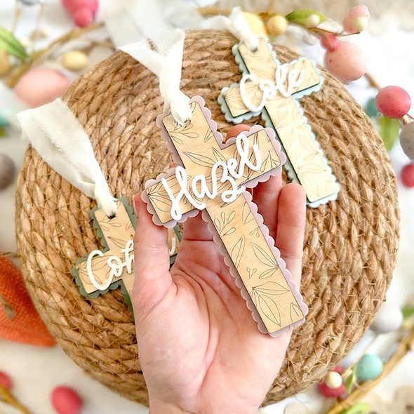 Personalized Easter Basket Tag, Custom Cross Tag, Easter Basket Name