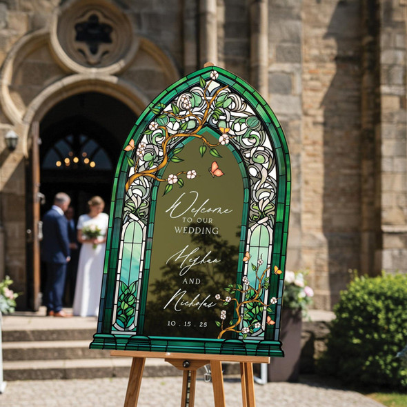 Wedding Welcome Sign, Custom Acrylic Wedding Sign, Printed Stained Glass Wedding Entrance Sign
