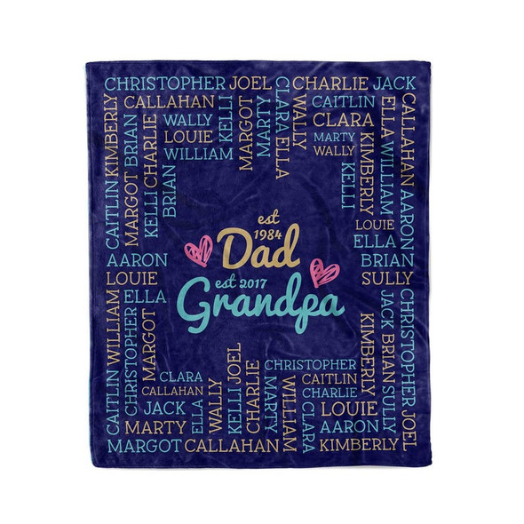 Personalized Minky Grandpa Blanket, Custom Kids' and Grandkids' Names