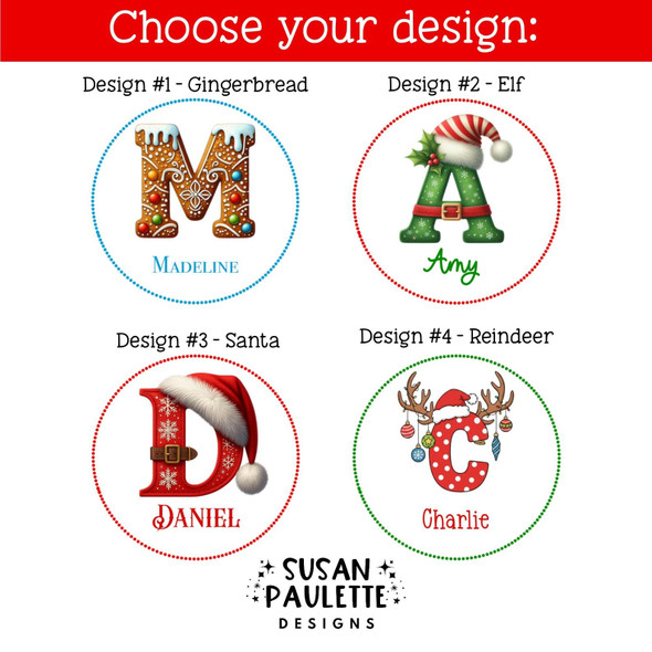 Personalized Initial Stickers for Christmas Gifts,  Christmas Themed Letter Stickers