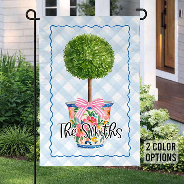 Topiary Garden Flag, Grandmillennial Porch Flag, Cottagecore Pink Flag, Summer Garden Decor