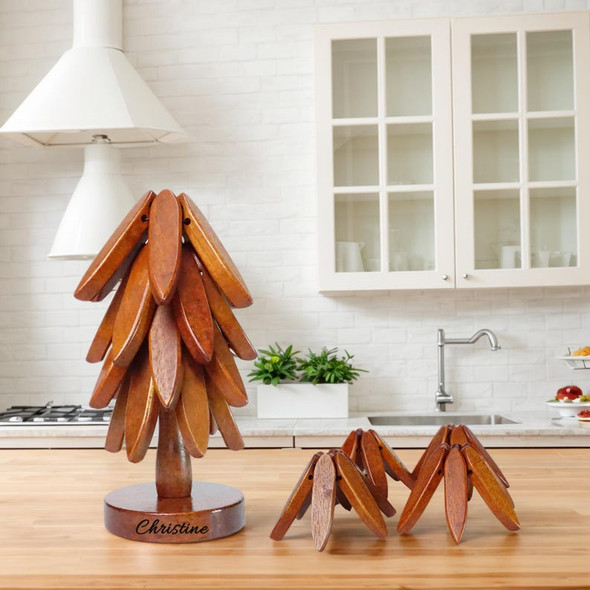 Personalized 4pcs wooden Tree Trivet Set