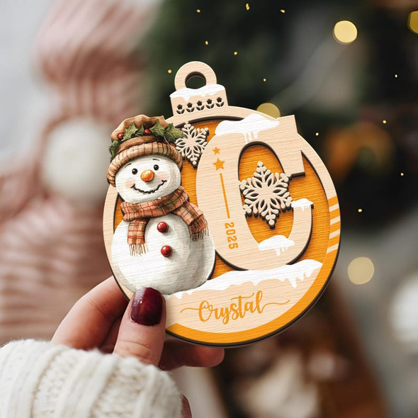 Personalized Snowman Christmas Ornament, Wooden custom name tags