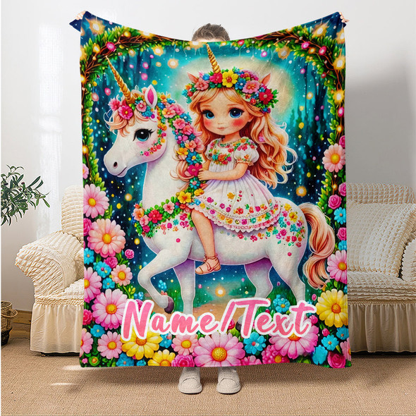 Personalized Unicorn Princess Flannel Throw Blanket