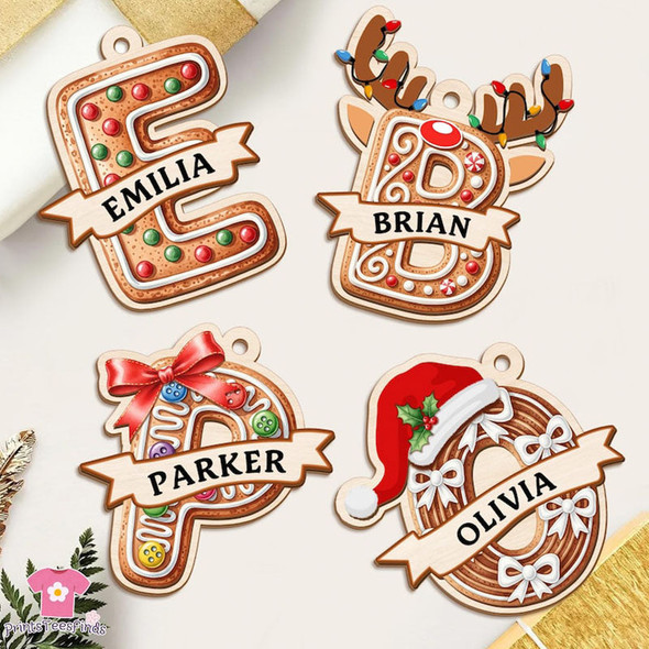 Personalized Gingerbread Alphabet Ornament: 3D Letter Name Stocking Tags