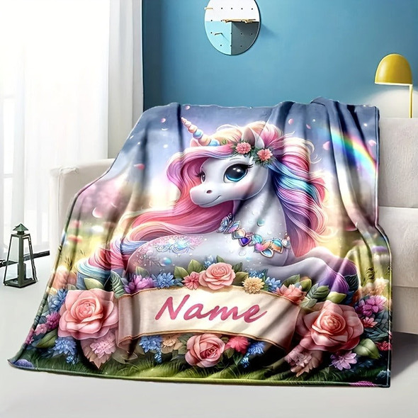 Customizable Cartoon Diamond Floral Print Flannel Throw Blanket