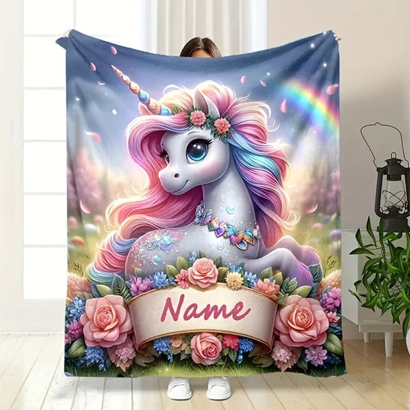 Customizable Cartoon Diamond Floral Print Flannel Throw Blanket