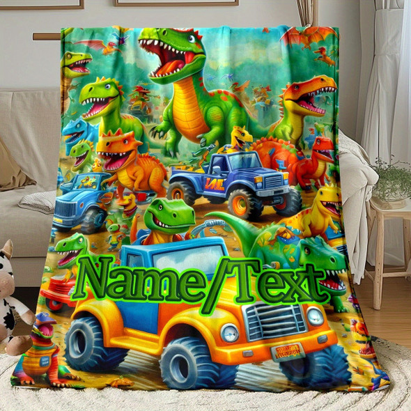 Customizable Dinosaur Park Flannel Blanket a?? Personalized Name
