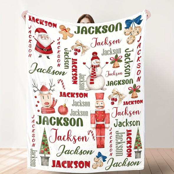 Christmas Santa Claus Pattern Customized Name Blanket,