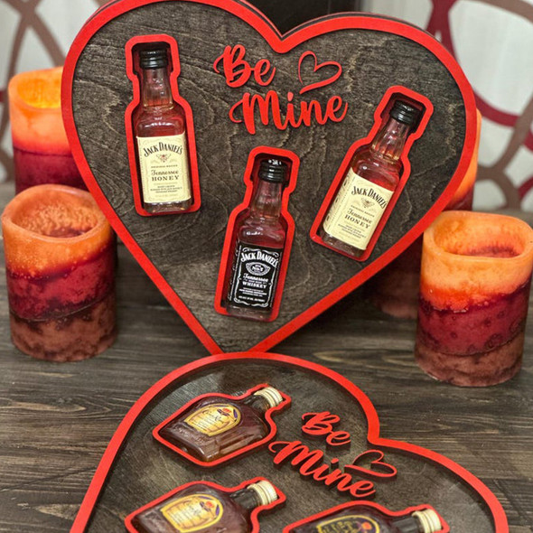 Valentines Day Gift for him, Be Mine Heart-Shaped Mini Liquor Bottle Display Tray