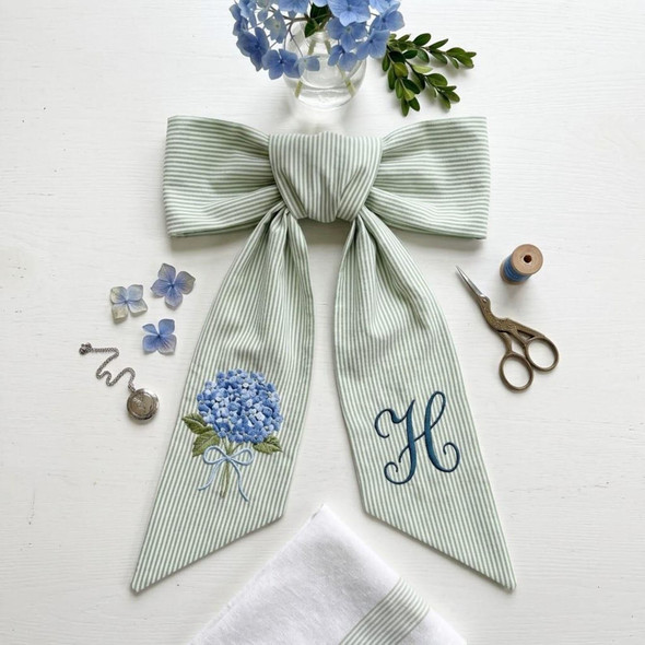 Hydrangea Wreath Sash with Ricrac Edge, Door Decor