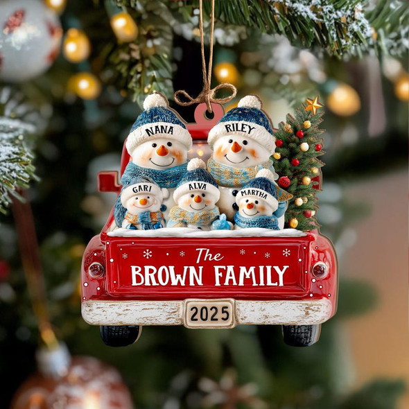 Personalized Snowman Family Ornament, Custom Family Of 3 4 5 6 Christmas Ornament