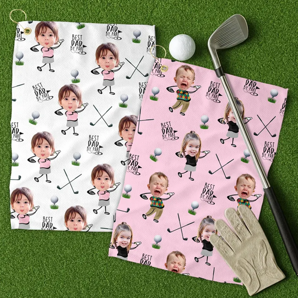 Custom Photo Golf Towel With Baby Face, Custom Dad Golf Towel With Kids Faces