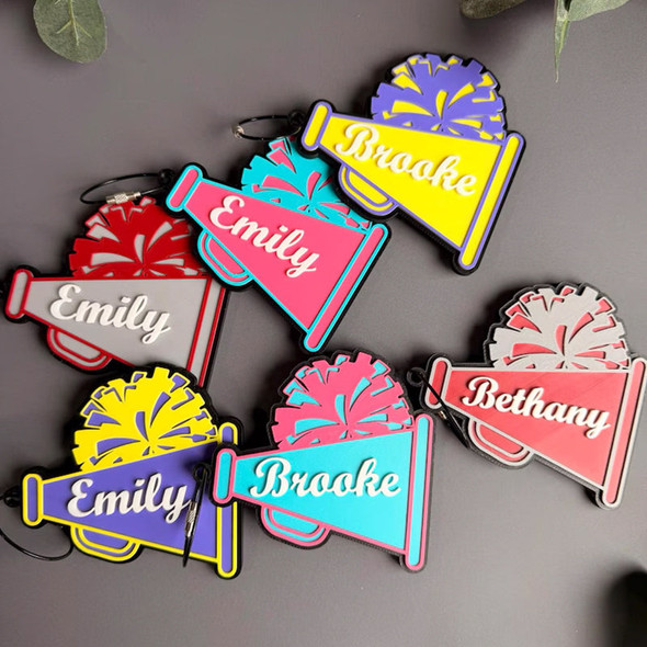 Personalized Cheer Bag Tag a?? Custom Megaphone & Pom Pom