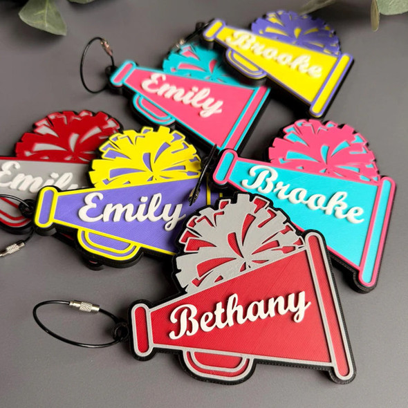 Personalized Cheer Bag Tag a?? Custom Megaphone & Pom Pom
