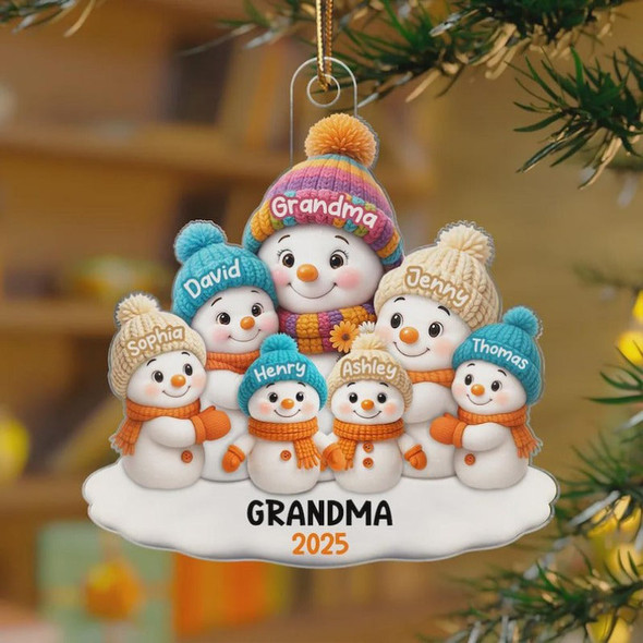 Personalized Snowman Grandma & Grandkids Ornament