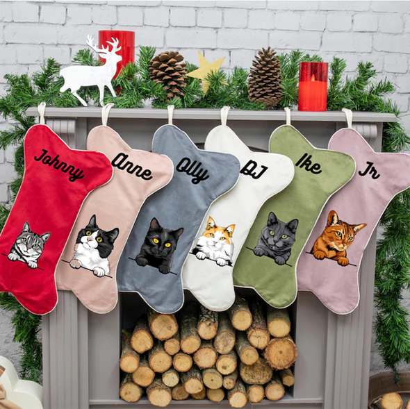 Personalized Cat Pet Velvet Christmas Stocking