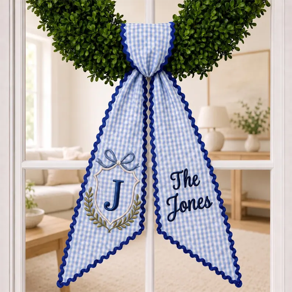 Personalized Family Crest Wreath Sash, Custom Monogram Door Bow
