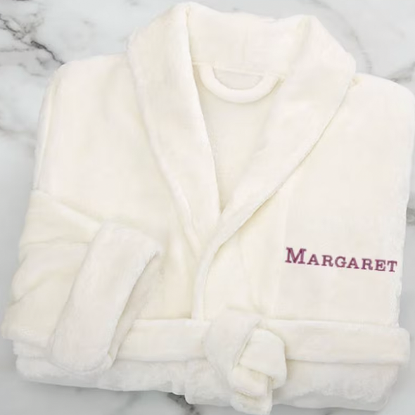Classic Embroidered Short Fleece Robe, Gifts for Her