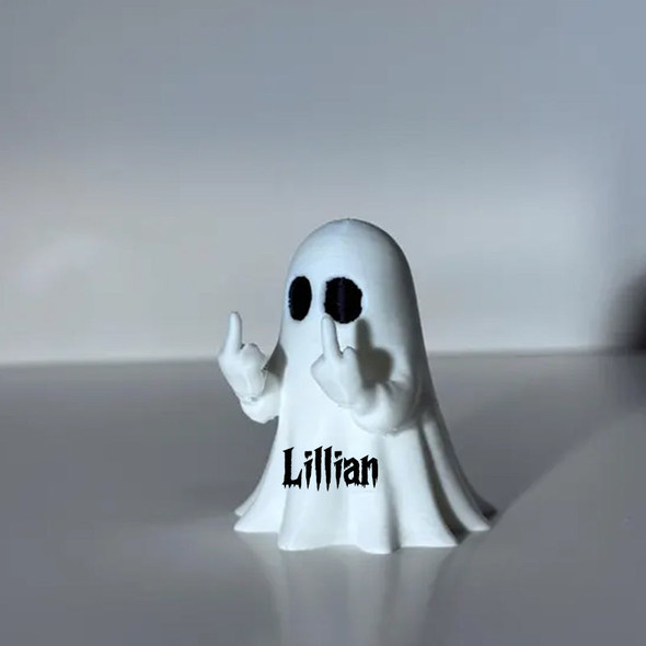 Personalized  Funny Middle Finger Ghost Figurine: Spooky 3D Printed