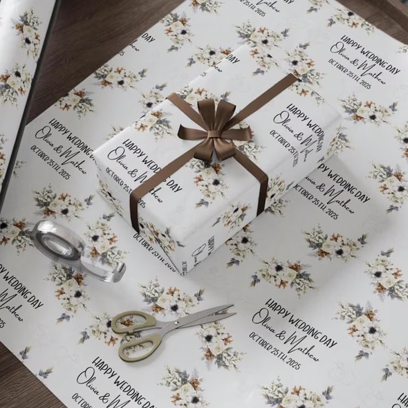 Custom Wedding Wrapping Paper Personalized Mr & Mrs Names Date Gift