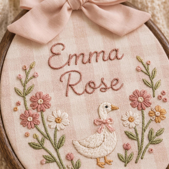 Personalized Goose Baby Name Sign, Custom Embroidered Nursery Name Hoop