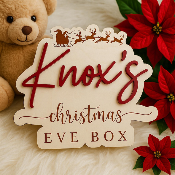 Custom Christmas Eve Box Name Sign | Personalized Wooden Plaque