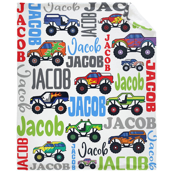 Custom Name Monster Truck Design Flannel Blanket