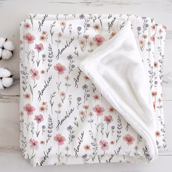 Personalized Wildflower Baby Blanket, Custom Baby Name Blanket