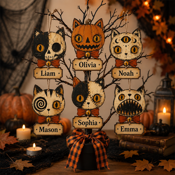Mini Halloween Ornaments For Small Tree, Vintage Halloween Decor Indoor With Cat Skull,