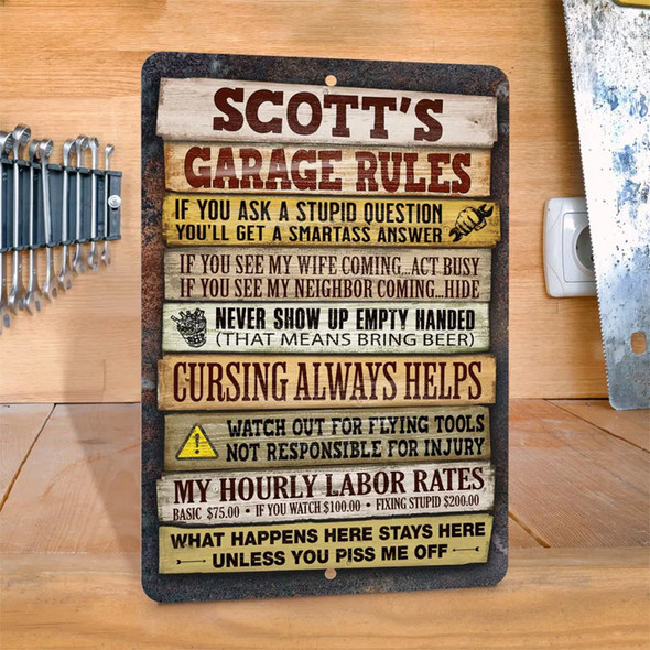 Personalized Garage Rules Sign for Workshop or Office