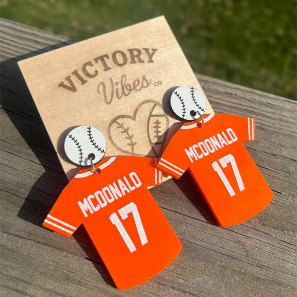 Custom Baseball Number Jersey Earrings, Personalized Baseball Jewelry