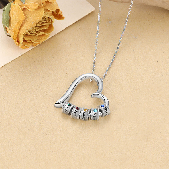 Personalized Family Heart Pendant Necklace 1 2 3 4 5 6 Birthstone Name Custom